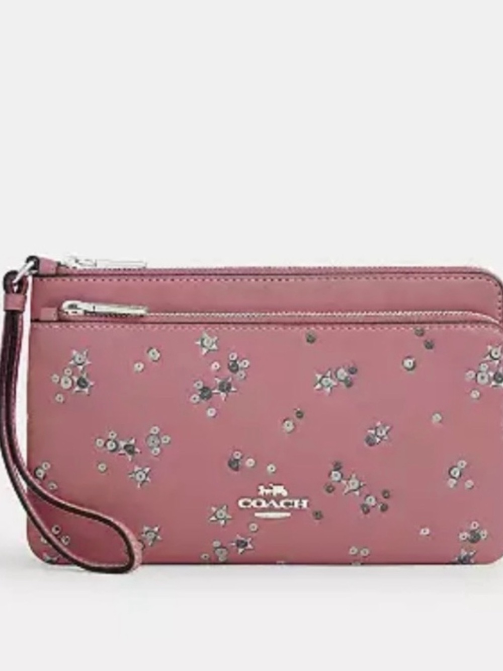 Coach Double Zip Wallet With Star Print Dusty Pink